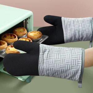 Cotton Cooking Gloves Heat Resistant Non-Slip Waterproof BBQ Mittens Dishwasher and Oven/Microwave Safe