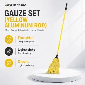 Cotton Fringe Dust Push Flat Mop with Lightweight Wooden Handle for Professional Commercial Sanitation Cleaning