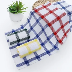 Cotton Kitchen Towels with Woven Grid Pattern