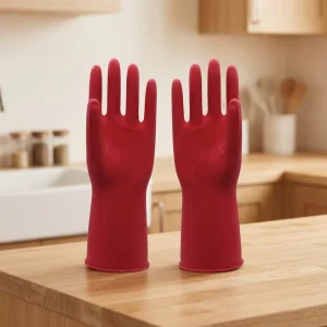 Cotton-Lined Waterproof Latex Gloves with Diamond Texture for Kitchen and Dishwashing