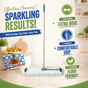 Cotton Thread Flat Dust Mop, Extra-Wide Industrial Floor Mop with Aluminum Handle