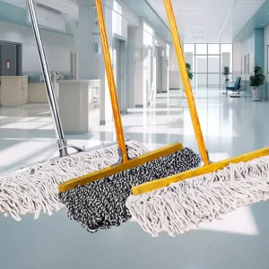Cotton Thread Old Style Flat Mop Solid Wood Long Handle Unextensible Wide Head Metal for Home School & Property Cleaning