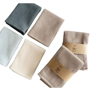 Cotton Woven Waffle Pattern Dish Towel Quick Dry Solid Color Reusable Kitchen Cloth Customizable Label Soft Printed Home
