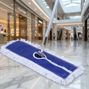Cotton Yarn Dust Mop Blue Canvas Base Aluminum Handle Washable Reusable Head for Commercial Cleaning