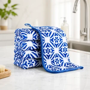 Cross border New Style Coral Fleece Dishcloths Oil Resistant Lint Free Highly Absorbent Square Kitchen Towels Hemmed Edging