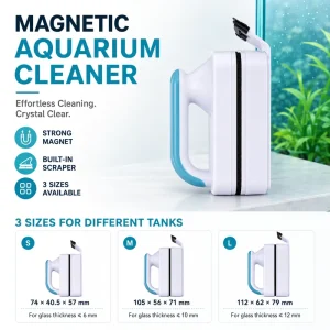 Curved Handle Magnetic Fish Tank Glass Cleaner 3 Sizes Aquarium Algae Scraper for Different Glass OEM ODM EcoFriendly