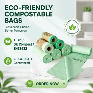 Custom 100% Biodegradable Cornstarch Compostable Heavy-Duty Garbage Bags for Home Use