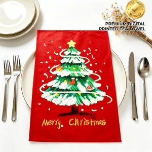 Custom 100% Cotton Kitchen Tea Towel Full Color Digital Print Absorbent Quick Dry Kitchen Towels Christmas Pattern