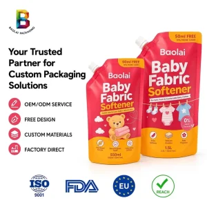 Custom Baby Fabric Softener Spout Pouch Corner Spout Refill Doypack Phthalate-Free Hypoallergenic Laundry Liquid Bag