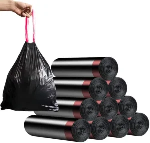 Custom Biodegradable Black Drawstring Compostable Household Kitchen Trash Bags