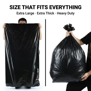 Custom Black Opaque LDPE Extra Thick Waterproof Resealable Flexiloop Side Gusset Trash Bags with Gravure Printing