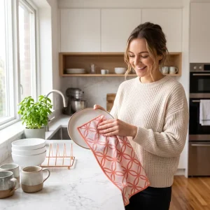 Custom Brand Label Microfiber Waffle Tea Towel Double Sided Print Dish Towel 350 390GSM 45×45 45x70cm MOQ 100pcs Quick Dry