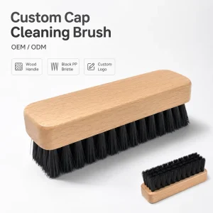 Custom Cap Cleaning Brush Wooden Handle Black PP Bristle Hat Brush with Logo