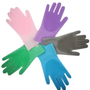 Custom Color Reusable Silicone Rubber Scrubber Gloves for Kitchen Cleaning