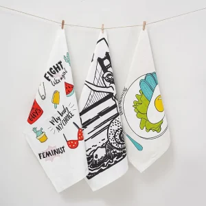Custom Design 100% Cotton Flour Sack Kitchen Dish Towels Cotton Linen Woven Printed Tea Towel for Kitchen Cleaning