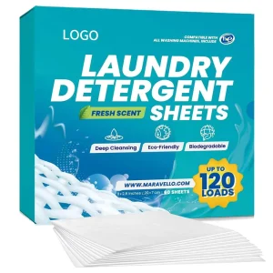 Custom Design Box Eco-Friendly Natural Laundry Detergent Sheets, 30 Sheets, 60 Loads, Fresh Linen