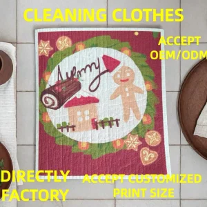 Custom Design Eco Friendly Reusable Rags Kitchen Cleaning Christmas Dishcloths Swedish Dish Cloth