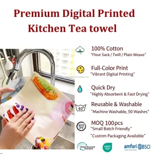 Custom Design Full Color Digital Printed Lemon Tea Towel Soft Clean Absorbent 100% Cotton Dish Towels Kitchen Cloths