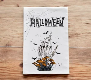 Custom Design Halloween Digital Printed White Woven Kitchen Dish Towel Home Decoration Colourful Gothic 100% Cotton Tea Towel