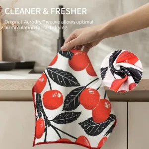 Custom Digital-Printed Floral Waffle Towel, 40x40cm, Water-Absorbing Quick-Dry Dish Cloth