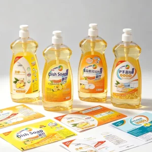 Custom Dish Soap Detergent Laundry Liquid Pods Degreaser PVC Pearlescent Film Adhesive Labels Stickers Irregular Shape