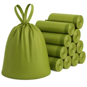 Custom Drawstring Biodegradable Self-Tie Tearproof Leak-Resistant Thick Kitchen Trash Bags