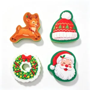 Custom Durable Christmas Printed Three Layer Non Scratch Scouring Pad Kitchen Sponge with Reindeer Gingerbread Design