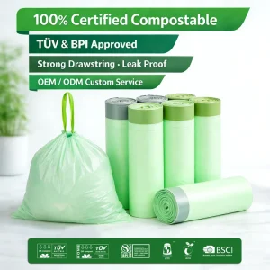 Custom Eco Compostable 100% Biodegradable 13 Gallon Drawstring Trash Bags with Fragrance