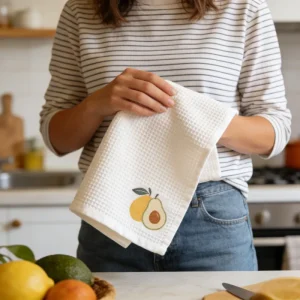 Custom Eco Friendly 100% Cotton Waffle Super Absorbent Sustainable Kitchen Tea Towel with Logo