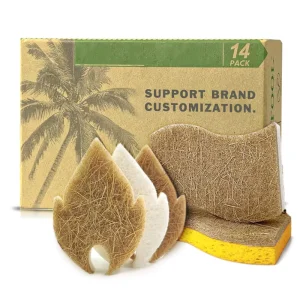 Custom Eco Friendly Coconut Fiber and Cellulose Sponge Non scratch Cleaning Scrubber Reusable Kitchen Scouring Pads