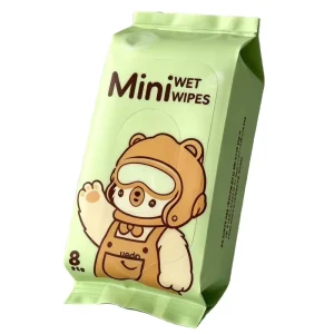 Custom Eco Friendly Mini Wet Wipes 8 Sheets Portable Pocket Size Soft Non Woven Fabric Alcohol Free Individually Wrapped