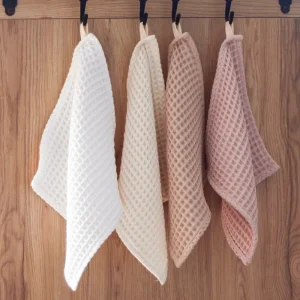 Custom Eco friendly Solid Color Square Kitchen Towel Quick Dry Linen Waffle Weave Dish Towel