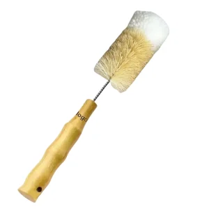 Custom Eco friendly Water Bottle Cup Cleaning Brush Natural Sisal Yarn Cotton Brown Bristles Long Wooden Handle for
