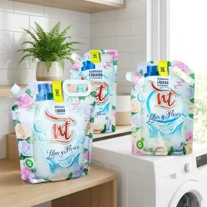 Custom Floral Print Laundry Detergent Spout Pouch With Handle Leak Proof Refill Bag for Household Cleaning Liquid Packaging