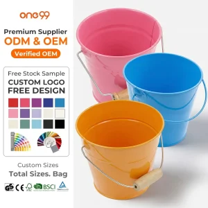 Custom Kids Metal Garden Bucket with Wooden Grip Logo Color and Packaging Options for OEM ODM Private Label Buyers