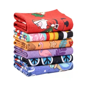 Custom Kitchen Microfiber Dish Washing Rags Waffle Towel Dish Cloth Super Absorbent Printed Wine Glass Cleaning Cloth