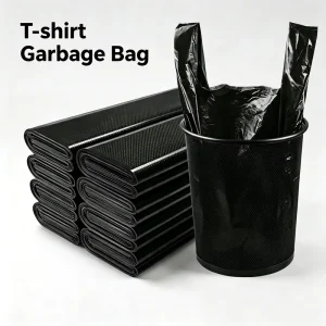 Custom Large Disposable Black Plastic Garbage Bags with Handles for Household Use