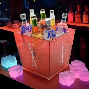Custom Large Square Plastic Beer Tub Champagne Ice Bucket With Handle Acrylic Wine Cooler Buckets