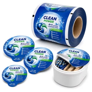 Custom Laundry Detergent Pod Container Lidding Film Roll Easy Peel Seal Lid for Household Cleaning Packaging