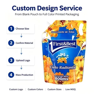 Custom Laundry Detergent Spout Pouch Stand up Plastic Liquid Soap Fabric Softener Packaging Bag With Spout and Handle
