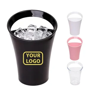 Custom Logo 3.2L Plastic Diagonal Single Lift Champagne Bucket Bar Fall Resistant Beer Ice Bucket KTV Acrylic Round Ice Bucket
