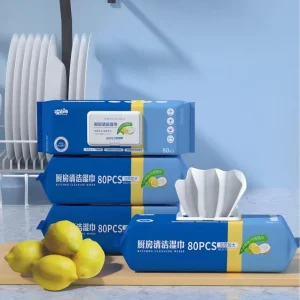 Custom Logo 80 Count Eco-Friendly Disposable Non-Woven 25x20cm Kitchen Cleansing Wipes for Oil Stains Removal China Custom Brand