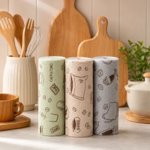 Custom Logo Absorbent Antibacterial Microfiber Towel Roll OEM ODM Reusable Tear-Away Cloth for Kitchen Use