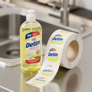Custom Logo Adhesive Sticker Roll for Liquid Dishwashing Soap Detergent Packaging