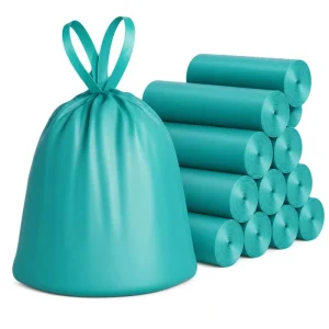 Custom Logo Biodegradable Drawstring Trash Bags, Self Seal, Heavy Duty, Tear Proof, Commercial Kitchen Office