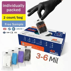 Custom Logo Black Individually Wrapped Nitrile Gloves 2 Pcs BBQ Pitmaster Food Grade Guantes De Nitrilo Portable Pack