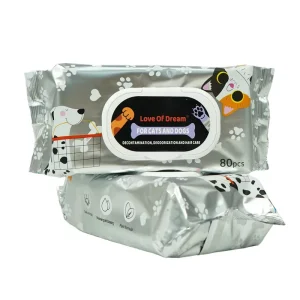 Custom Logo Disposable Pet Grooming Gloves Wipes White Hypoallergenic Pet Cleaning Gloves Wet Wipes