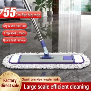 Custom Logo Floor Flat Mop High Absorbency Microfiber Pad Dust Mop Wet Dry Dual Use for Lobby Office Home Kitchen Bathroom