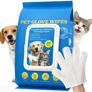 Custom Logo Hypoallergenic No-Rinse Bathing Deodorizing Pet Grooming Glove Wipes for Dogs and Cats