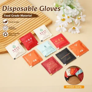 Custom Logo Individually Wrapped Disposable PE Gloves for Hotel Restaurant Food Grade Plastic Gloves with Sachet Packing